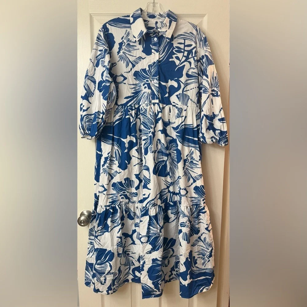 MAEVE by ANTHROPOLOGIE Bettina Blue Floral Tiered Maxi Dress Small S NWOT - Picture 5 of 8